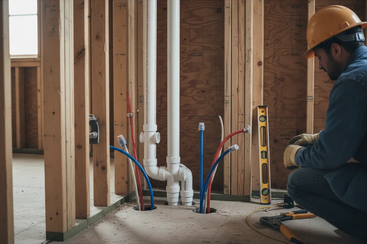 Drain and supply rough-in during Sump Pump Repair in Commercial Point